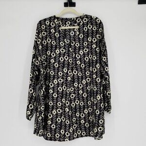 Gudrun Sjoden Linen Shirt - Oversized L, Scandi, Abstract Modern Floral